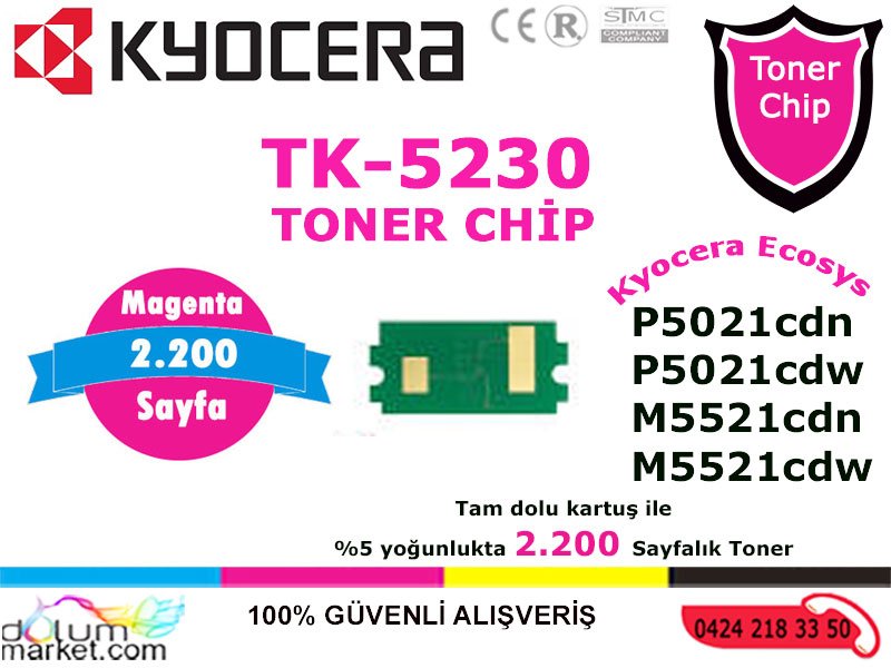 Kyocera TK5230 Toner Chip Kırmızı(Magenta)