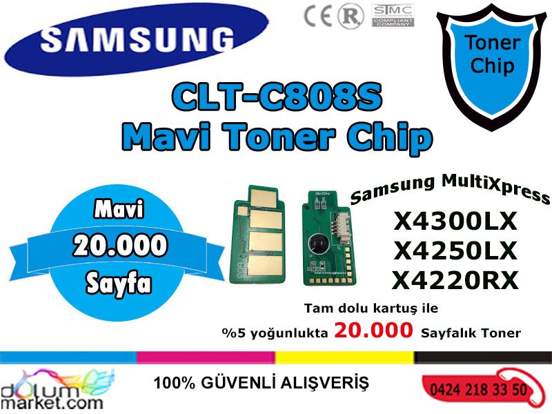 Samsung CLT-C808S Mavi Toner Chip